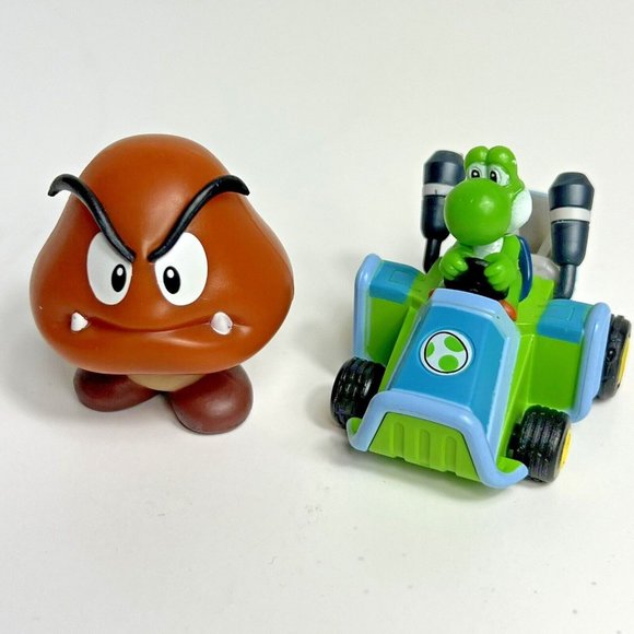Super Mario Bros Nintendo Yoshi Pull Go Kart Car Goomba Mushroom Mario Kart Toys - Picture 1 of 16